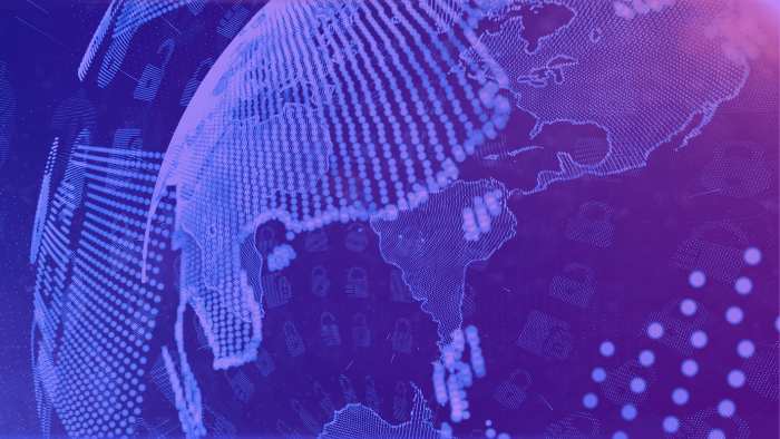 A digital rendering of the Earth focused on the Americas and Europe, overlaid with abstract data points and padlock icons, symbolising global finance, data security, and regulatory connectivity.