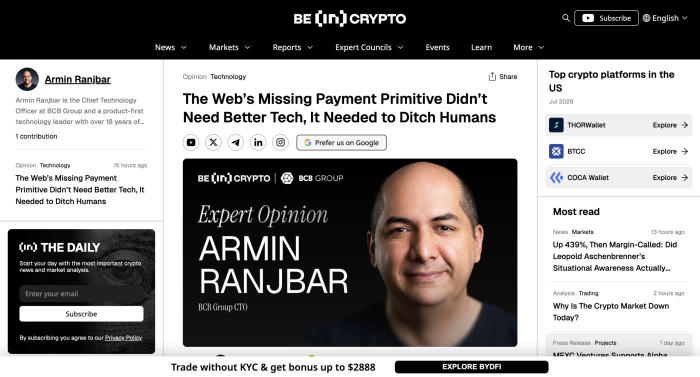 Screenshot of crypto blog from Armin Ranjbar