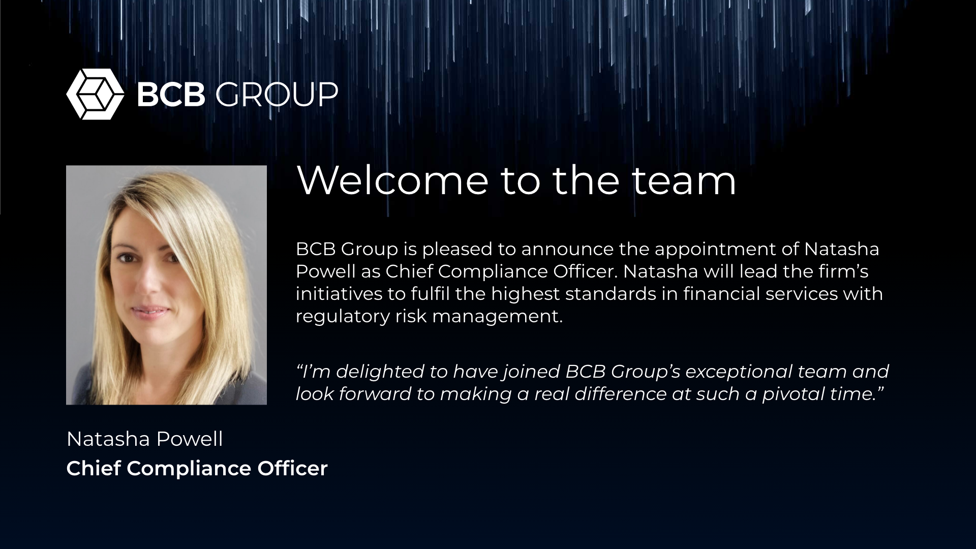 Natasha Powell Joins BCB Group as Chief Compliance Officer to Oversee Global Compliance for Institutional Digital Assets