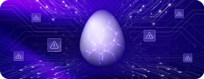Cracked egg surrounded by warning indicators, representing operational vulnerabilities exposed by growth.